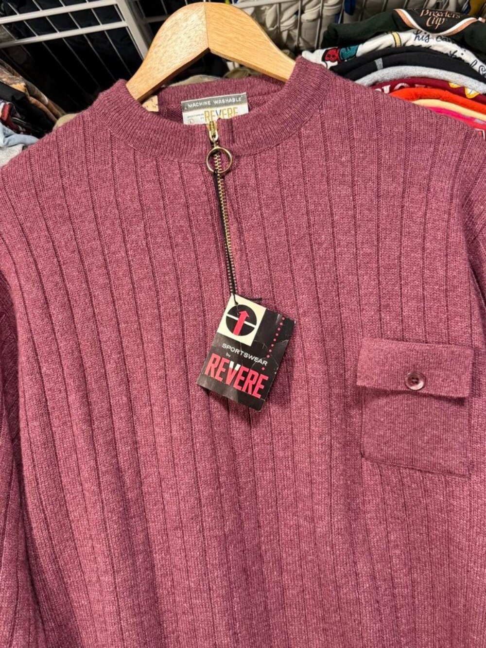 80s True vintage Deadstock Revere Quarter Zip burgundy wool blend Sweater